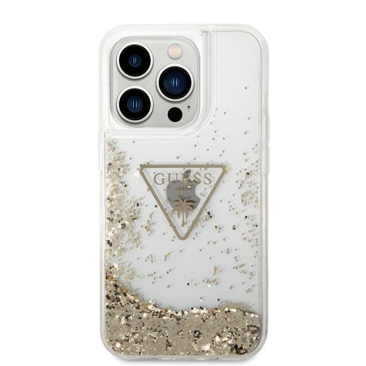 Guess Liquid Glitter Case With Translucent Triangle Logo - iPhone 14 Pro Max - Transparent