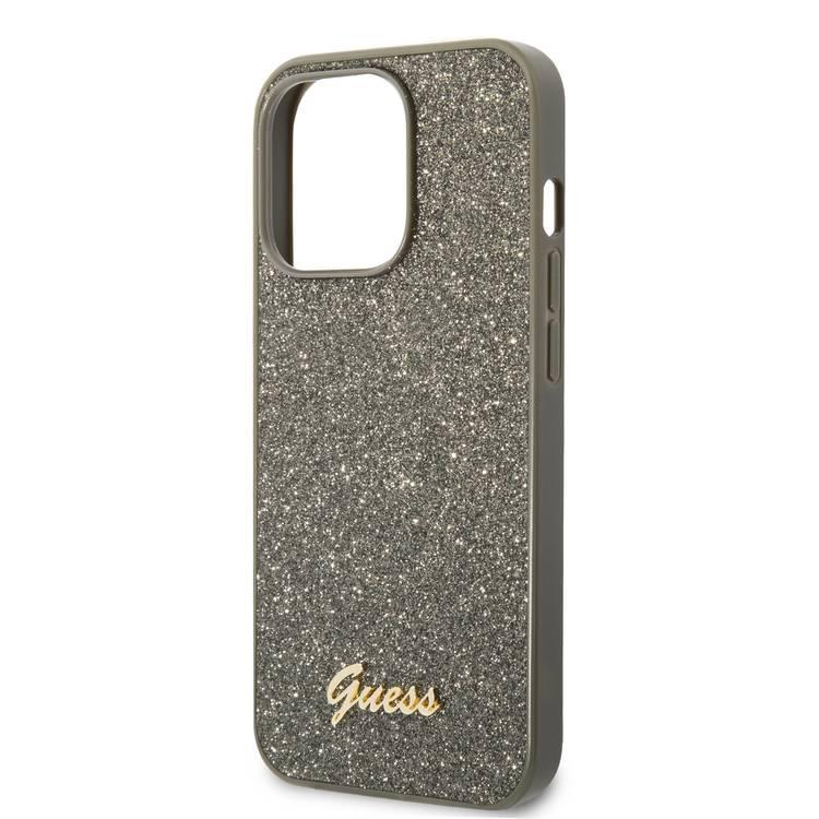 Guess PC/TPU Glitter Flakes Case with Script Metal Logo iPhone 14 Pro Compatibility - Green