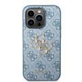 Guess PU Leather 4G Classic and Stylish Case with Big Metal Logo iPhone 14 Pro Compatibility - Blue