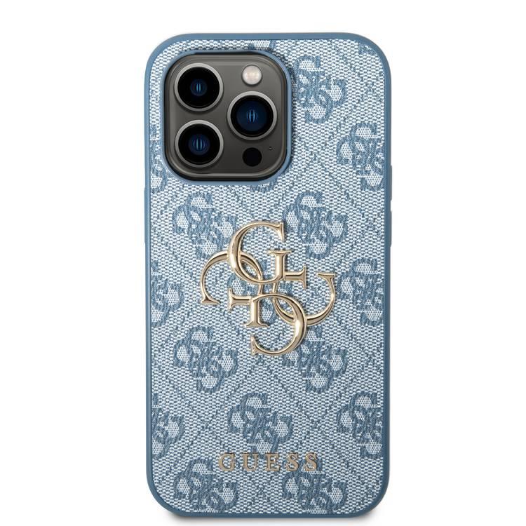 Guess PU Leather 4G Classic and Stylish Case with Big Metal Logo iPhone 14 Pro Compatibility - Blue