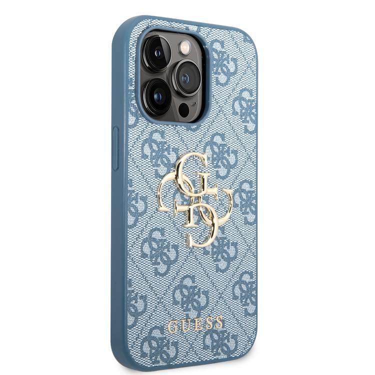 Guess PU Leather 4G Classic and Stylish Case with Big Metal Logo iPhone 14 Pro Compatibility - Blue