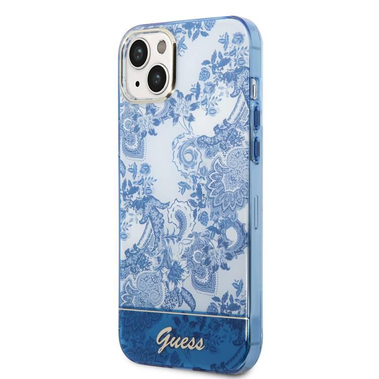 Guess PC/TPU IML Case With Double Layer Electroplated Camera Outline & Toile De Jouy - iPhone 14 - Blue