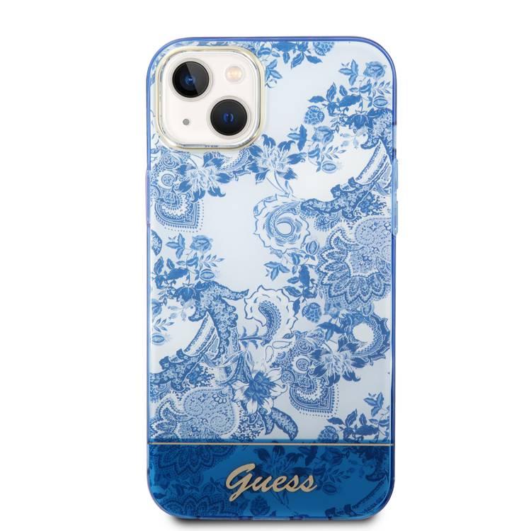 Guess PC/TPU IML Case With Double Layer Electroplated Camera Outline & Toile De Jouy - iPhone 14 - Blue