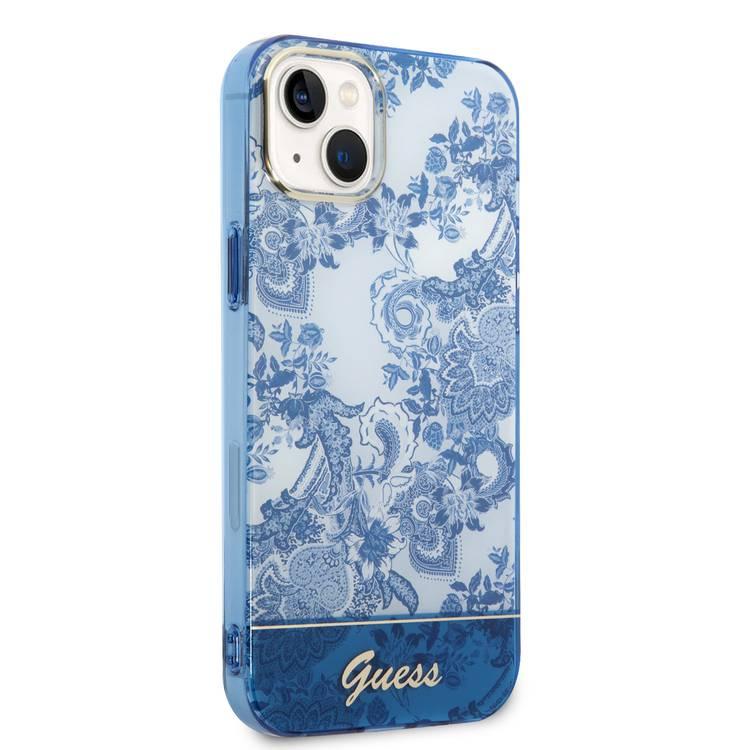 Guess PC/TPU IML Case With Double Layer Electroplated Camera Outline & Toile De Jouy - iPhone 14 - Blue