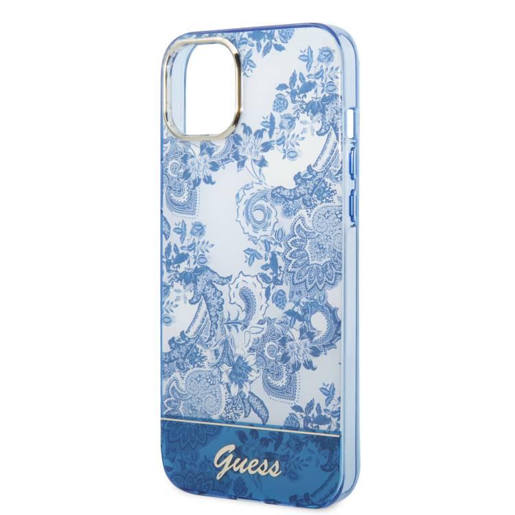 Guess PC/TPU IML Case With Double Layer Electroplated Camera Outline & Toile De Jouy - iPhone 14 - Blue