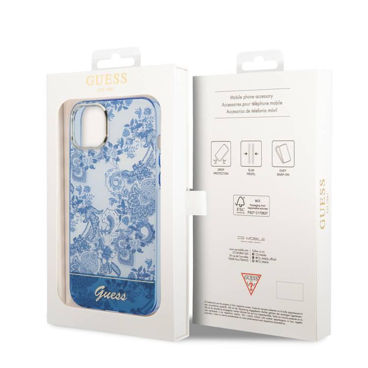 Guess PC/TPU IML Case With Double Layer Electroplated Camera Outline & Toile De Jouy - iPhone 14 - Blue