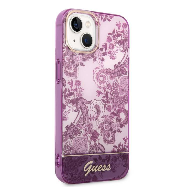 Guess PC/TPU IML Case With Double Layer Electroplated Camera Outline & Toile De Jouy - iPhone 14 - Fuchsia