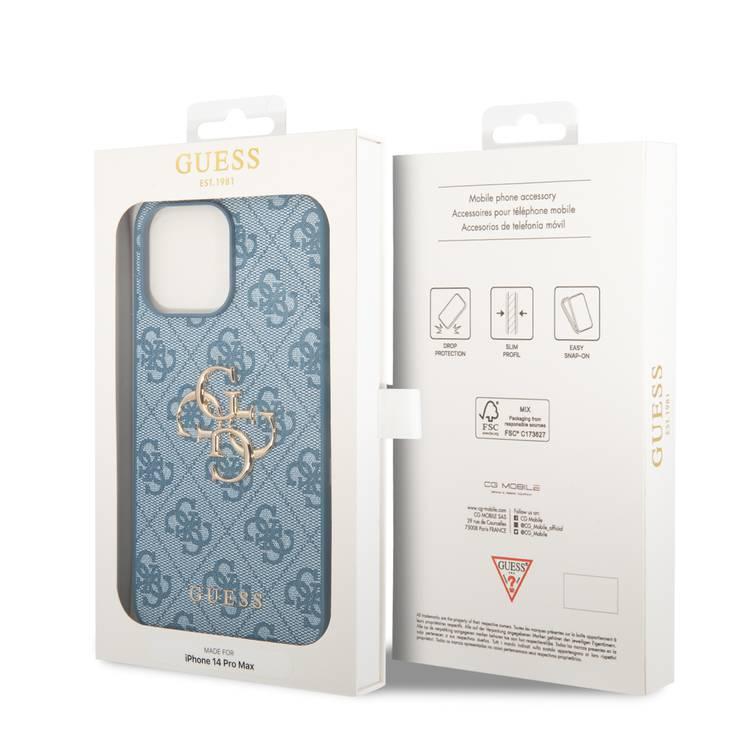 Guess PU Leather 4G Classic and Stylish Case with Big Metal Logo iPhone 14 Pro Max Compatibility - Blue