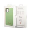 Guess Liquid Silicone Case With PC Camera Outline & Script Metal Logo - iPhone 14 Plus - Green