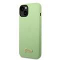 Guess Liquid Silicone Case With PC Camera Outline & Script Metal Logo - iPhone 14 Plus - Green