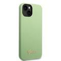 Guess Liquid Silicone Case With PC Camera Outline & Script Metal Logo - iPhone 14 Plus - Green