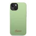 Guess Liquid Silicone Case With PC Camera Outline & Script Metal Logo - iPhone 14 Plus - Green