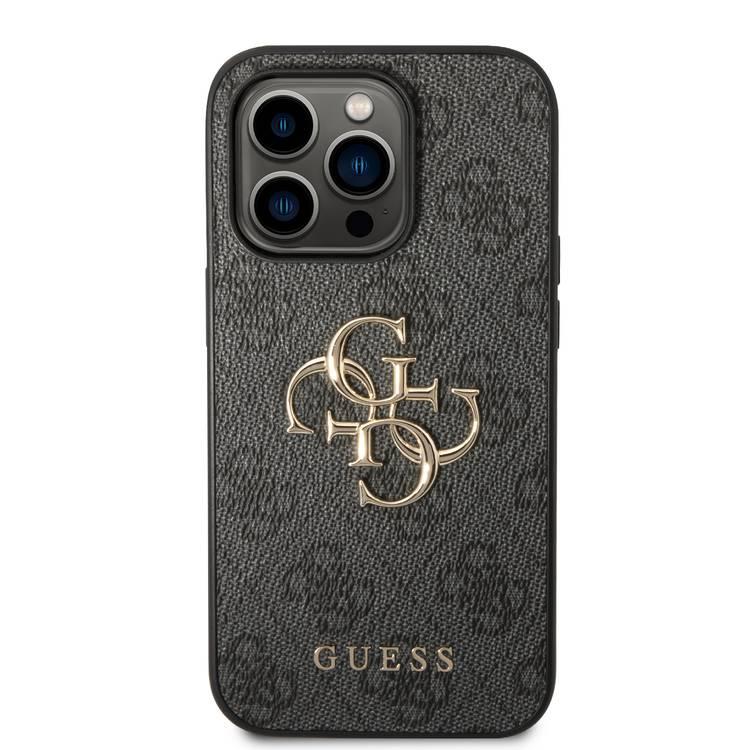 Guess PU Leather 4G Classic and Stylish Case with Big Metal Logo iPhone 14 Pro Compatibility - Grey