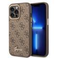 Guess PC/TPU 4G PU Case with Metal Camera Outline & Buttons iPhone 14 Pro Compatibility - Brown