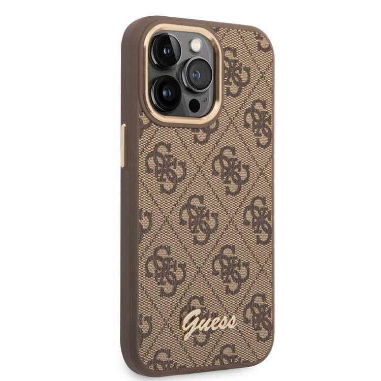 Guess PC/TPU 4G PU Case with Metal Camera Outline & Buttons iPhone 14 Pro Compatibility - Brown