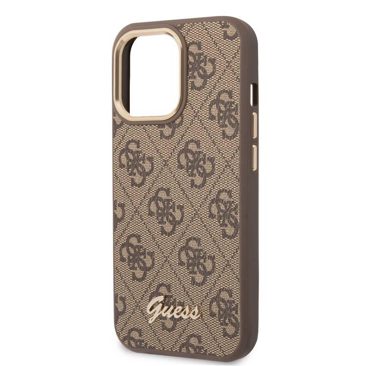 Guess PC/TPU 4G PU Case with Metal Camera Outline & Buttons iPhone 14 Pro Compatibility - Brown