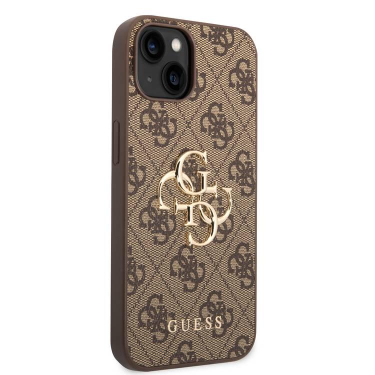 Guess PU Leather 4G Classic and Stylish Case with Big Metal Logo iPhone 14 Plus Compatibility - Brown