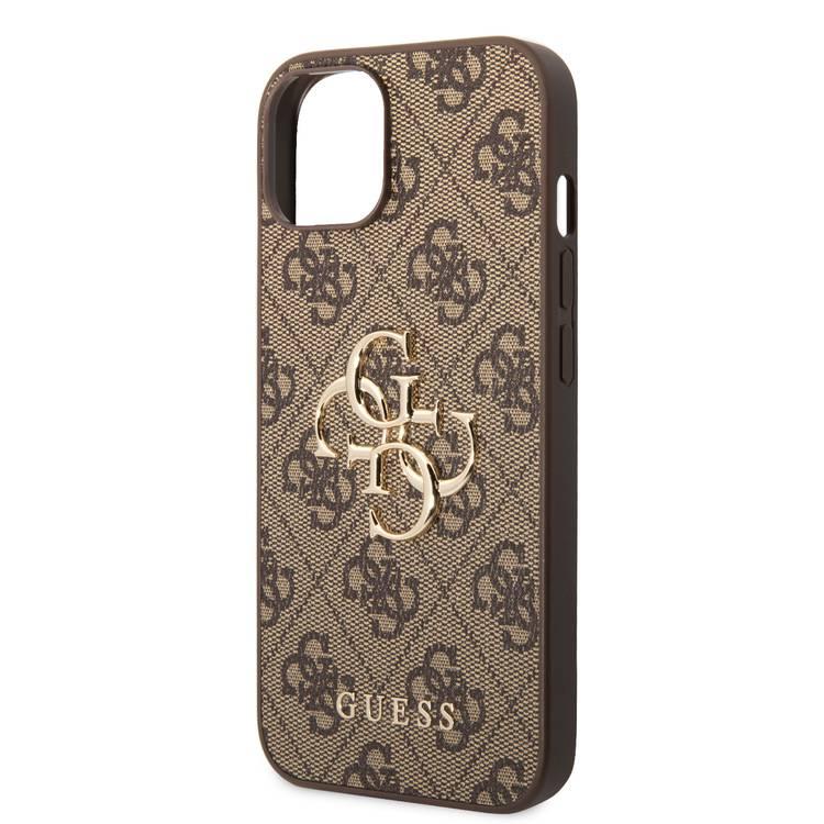 Guess PU Leather 4G Classic and Stylish Case with Big Metal Logo iPhone 14 Plus Compatibility - Brown