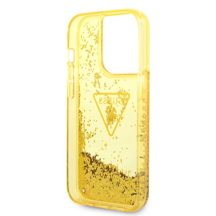 Guess Liquid Glitter Case With Translucent Triangle Logo - iPhone 14 Pro Max - Yellow