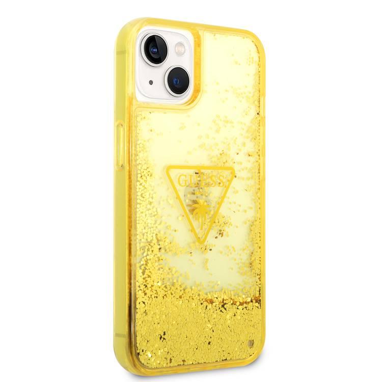 Guess Liquid Glitter Case With Translucent Triangle Logo - iPhone 14 - Yellow