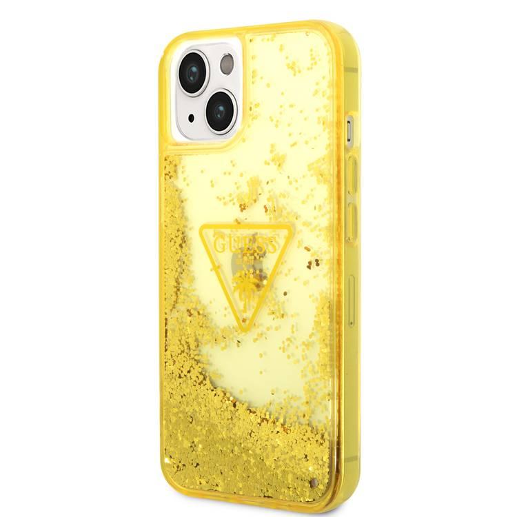 Guess Liquid Glitter Case With Translucent Triangle Logo - iPhone 14 - Yellow