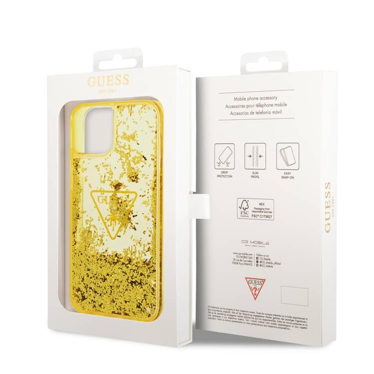 Guess Liquid Glitter Case With Translucent Triangle Logo - iPhone 14 - Yellow