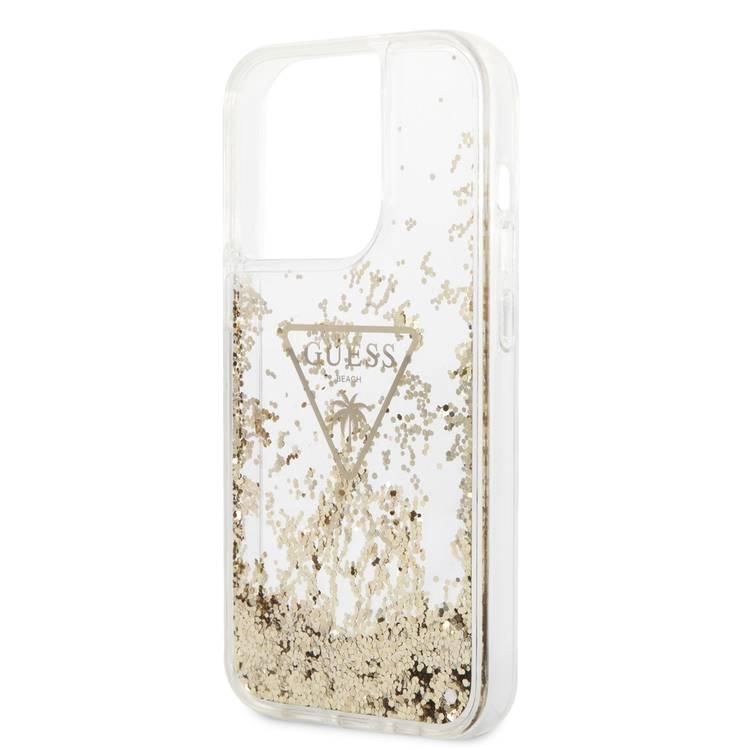 Guess Liquid Glitter Case With Translucent Triangle Logo - iPhone 14 Pro - Transparent