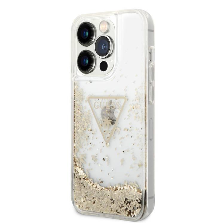 Guess Liquid Glitter Case With Translucent Triangle Logo - iPhone 14 Pro - Transparent