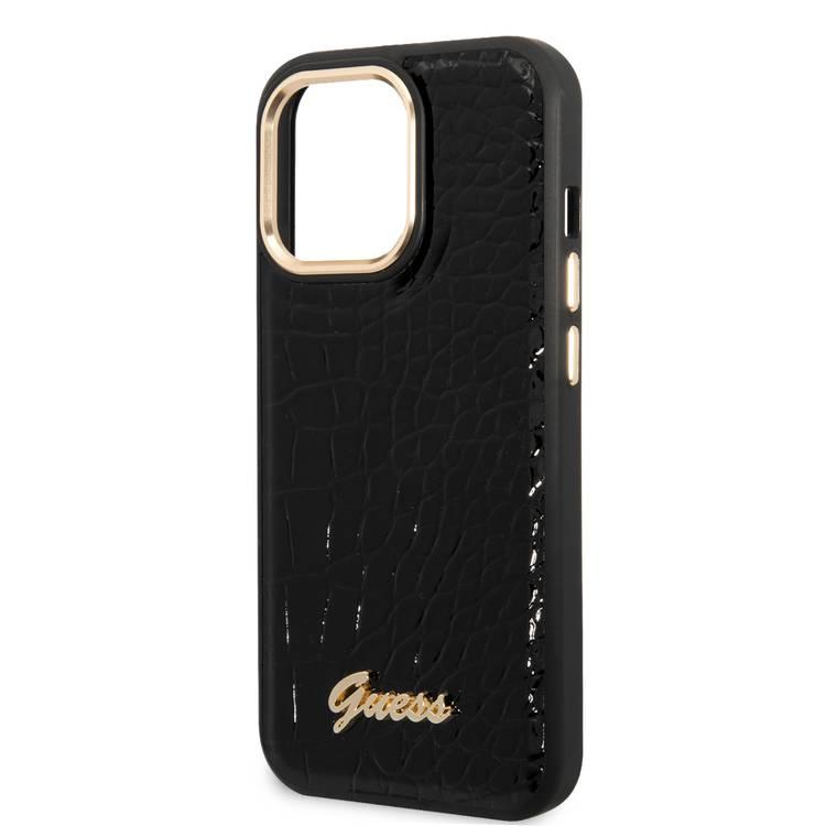 Guess PU Croco Case with Metal Camera Outline, Latest Design iPhone 14 Pro Max Compatibility - Black