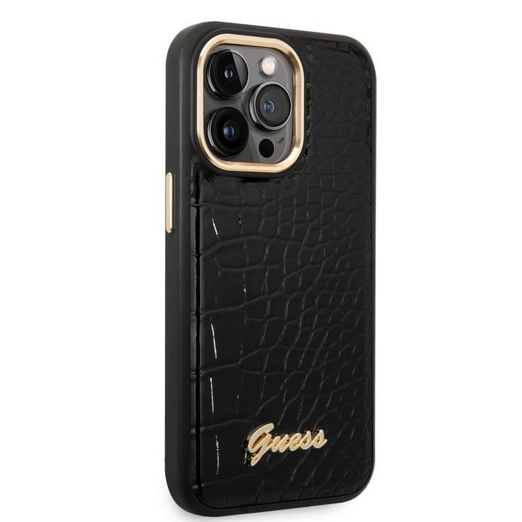 Guess PU Croco Case with Metal Camera Outline, Latest Design iPhone 14 Pro Max Compatibility - Black