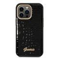 Guess PU Croco Case with Metal Camera Outline, Latest Design iPhone 14 Pro Max Compatibility - Black