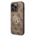 Guess PU Leather 4G Classic and Stylish Case with Big Metal Logo iPhone 14 Pro Compatibility - Brown