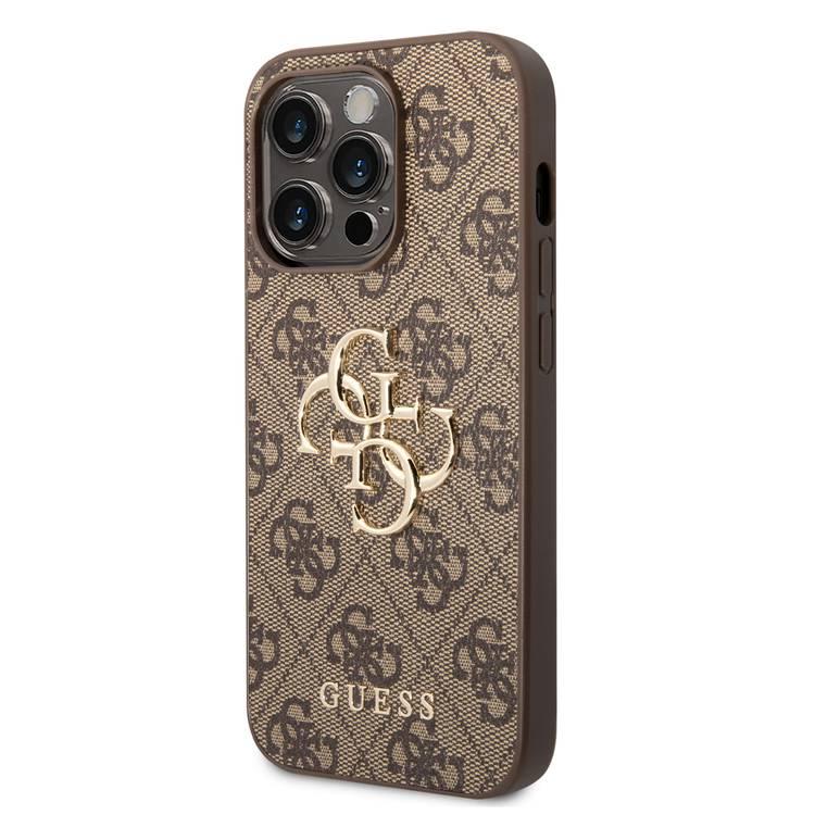 Guess PU Leather 4G Classic and Stylish Case with Big Metal Logo iPhone 14 Pro Compatibility - Brown