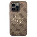 Guess PU Leather 4G Classic and Stylish Case with Big Metal Logo iPhone 14 Pro Compatibility - Brown