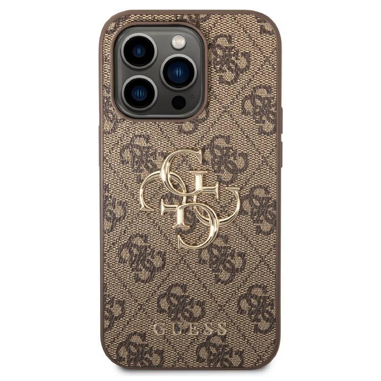 Guess PU Leather 4G Classic and Stylish Case with Big Metal Logo iPhone 14 Pro Compatibility - Brown