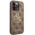 Guess PU Leather 4G Classic and Stylish Case with Big Metal Logo iPhone 14 Pro Compatibility - Brown