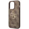 Guess PU Leather 4G Classic and Stylish Case with Big Metal Logo iPhone 14 Pro Compatibility - Brown