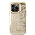 Guess PU Croco Case with Metal Camera Outline, Latest Design iPhone 14 Pro Max Compatibility - Gold