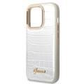 Guess PU Croco Case with Metal Camera Outline, Latest Design iPhone 14 Pro Compatibility - Silver