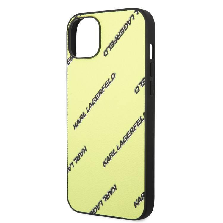 Karl Lagerfeld Grained PU Leather Case with Logomania Pattern iPhone 14 Plus Compatibility - Green