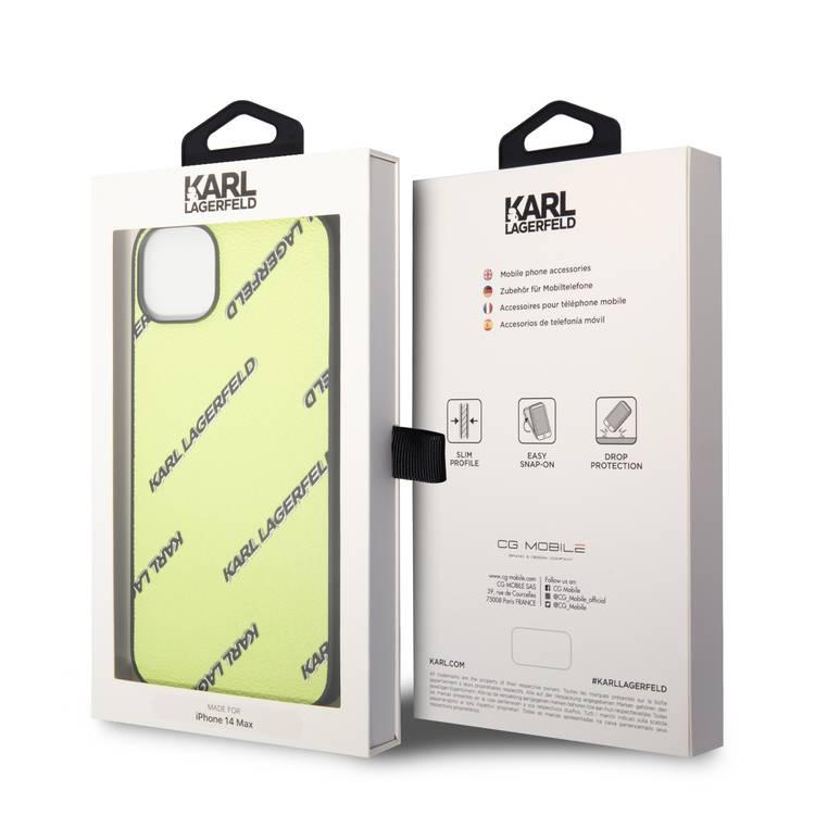 Karl Lagerfeld Grained PU Leather Case with Logomania Pattern iPhone 14 Plus Compatibility - Green