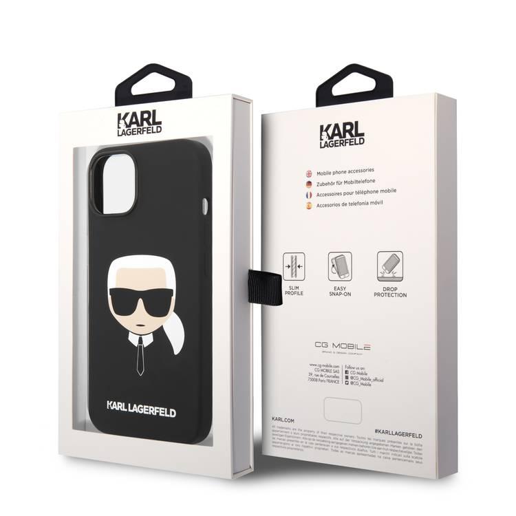 Karl Lagerfeld Liquid Silicone Case with Karl Head Logo iPhone 14 Plus Compatibility - Black