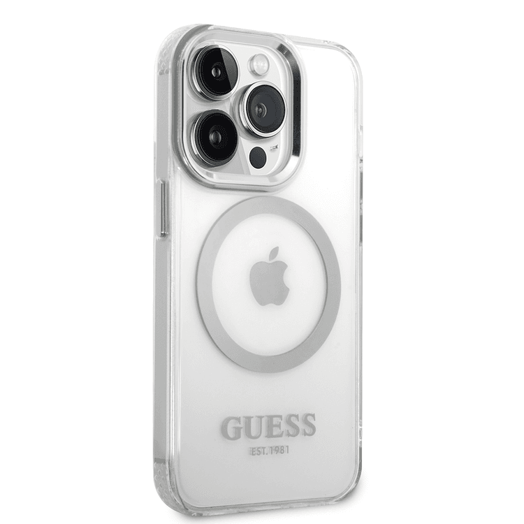 Guess Magsafe Compatibility Transparent Outline iPhone 14 Pro Max Compatibility - Silver