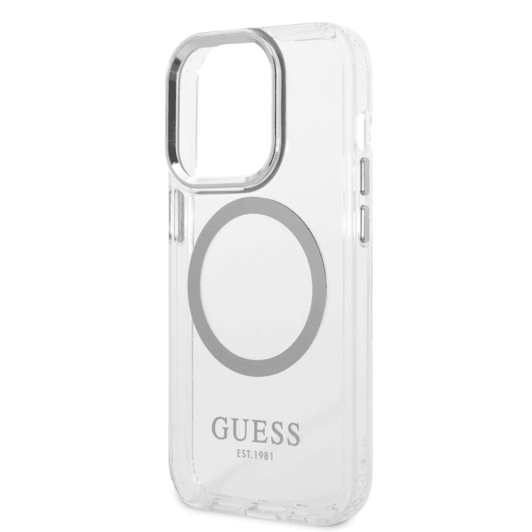 Guess Magsafe Compatibility Transparent Outline iPhone 14 Pro Max Compatibility - Silver