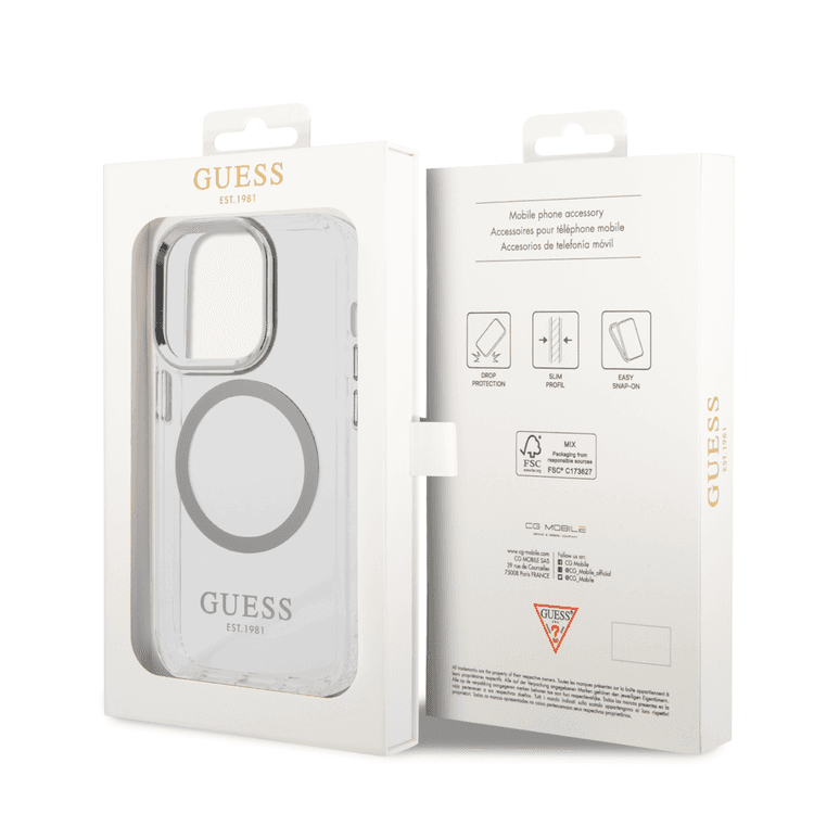 Guess Magsafe Compatibility Transparent Outline iPhone 14 Pro Max Compatibility - Silver