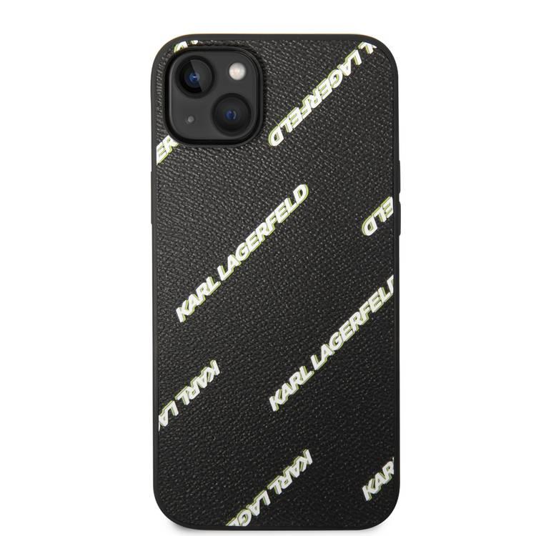 Karl Lagerfeld Grained PU Leather Case with Logomania Pattern iPhone 14 Plus Compatibility - Black