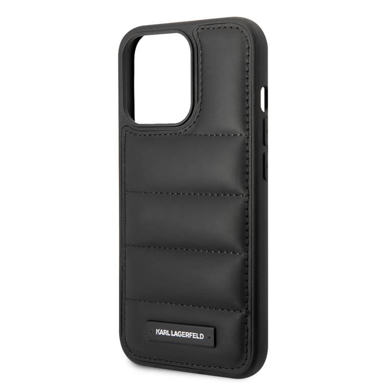 Karl Lagerfeld Quilted Nylon Puffy Case with Metal Logo Plate iPhone 14 Pro Max Compatibility - Black