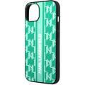 Karl Lagerfeld Grained PU Leather Case with Monogram Pattern & Vertical Logo iPhone 14 Compatibility - Green