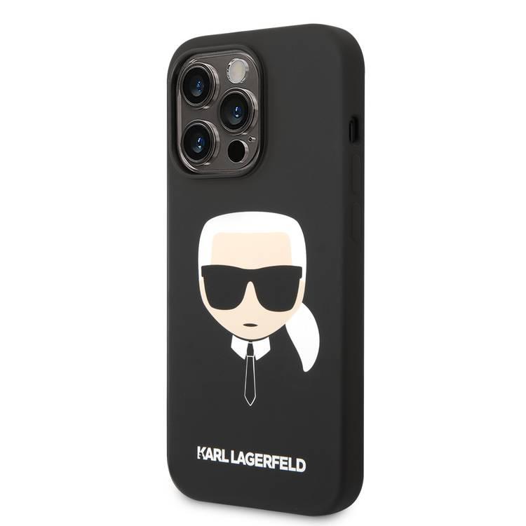 Karl Lagerfeld Liquid Silicone Case with Karl Head Logo iPhone 14 Pro Compatibility - Black