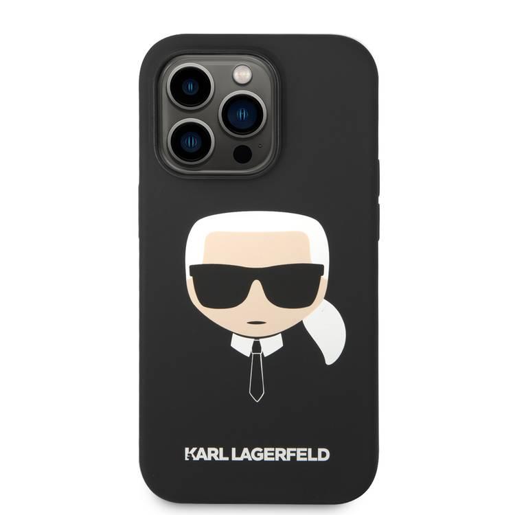 Karl Lagerfeld Liquid Silicone Case with Karl Head Logo iPhone 14 Pro Compatibility - Black